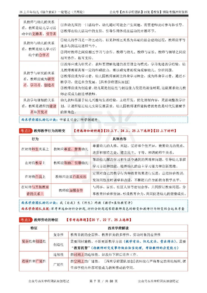 26上幼儿园《综合素质》一轮笔记_教资_西米学府26上教资一轮重点笔记_26上西米学府一轮重点笔记（幼儿科一）