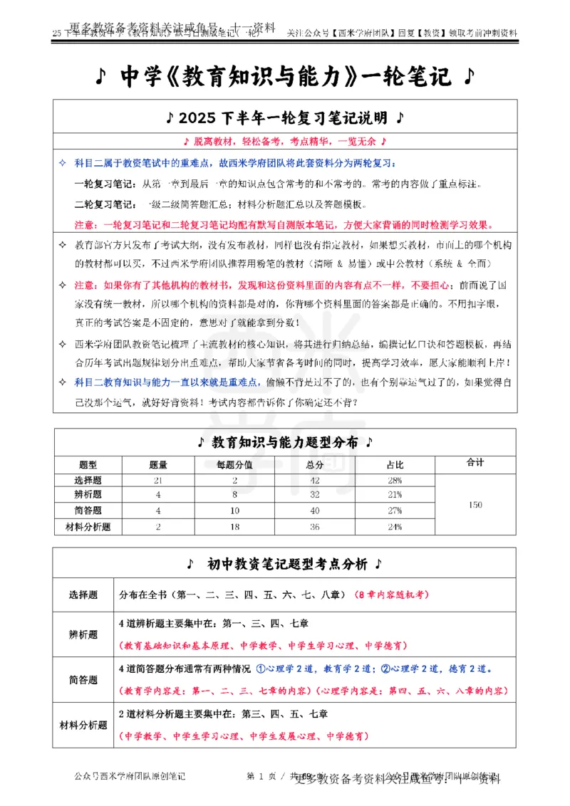 25下中学-教育知识-一轮默写自测笔记_教资_初高中2026教资_26上资料（持续更新）_06补充资料_10默写本