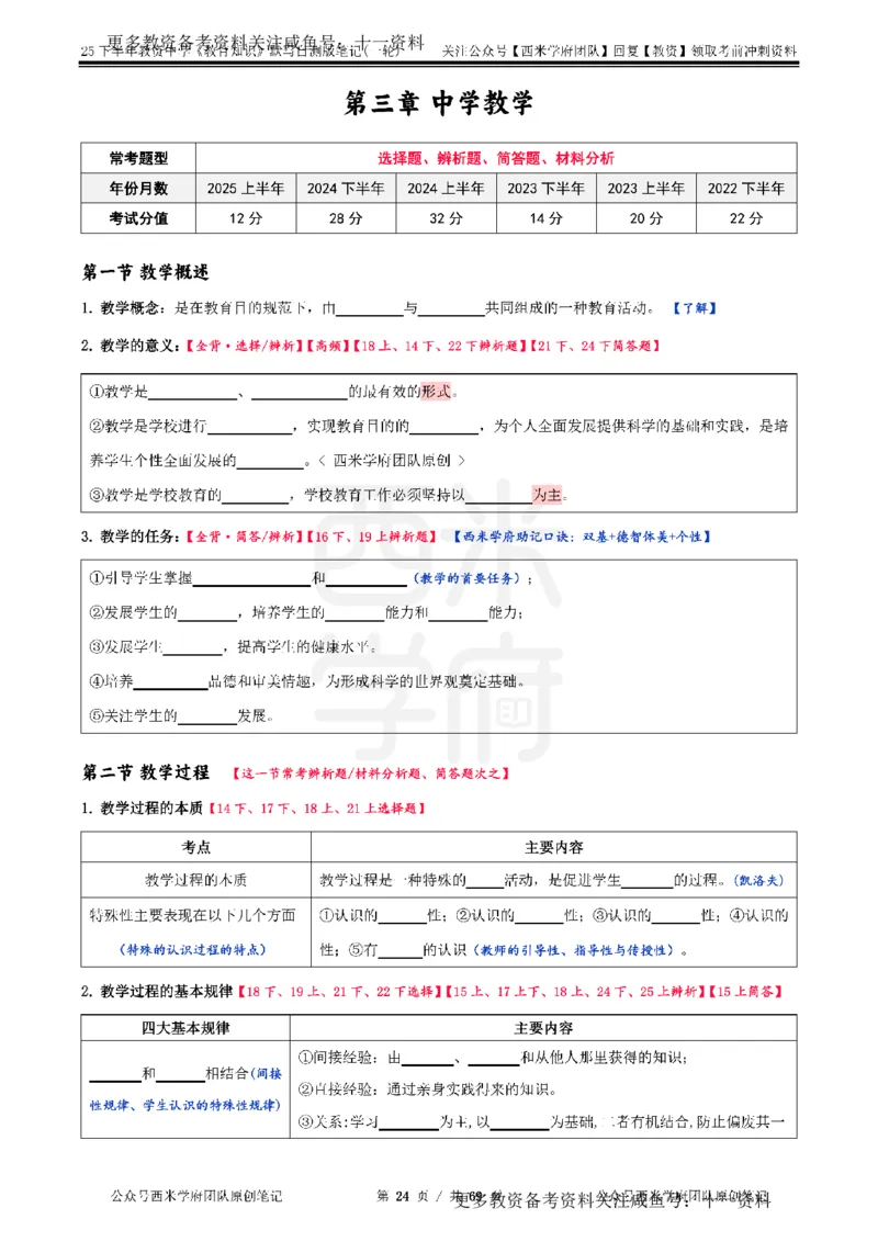 25下中学-教育知识-一轮默写自测笔记_教资_初高中2026教资_26上资料（持续更新）_06补充资料_10默写本