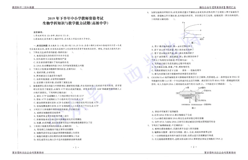 15年下-19年下-高中生物真题-题本_教资_25下资料合集二_25下最新科三知识点汇编+思维导图-高中_09.生物_02.历年真题