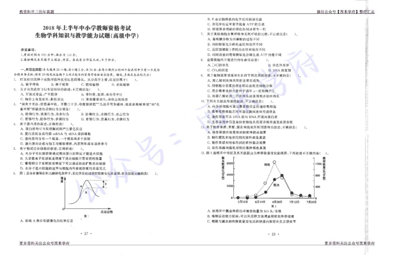 15年下-19年下-高中生物真题-题本_教资_25下资料合集二_25下最新科三知识点汇编+思维导图-高中_09.生物_02.历年真题