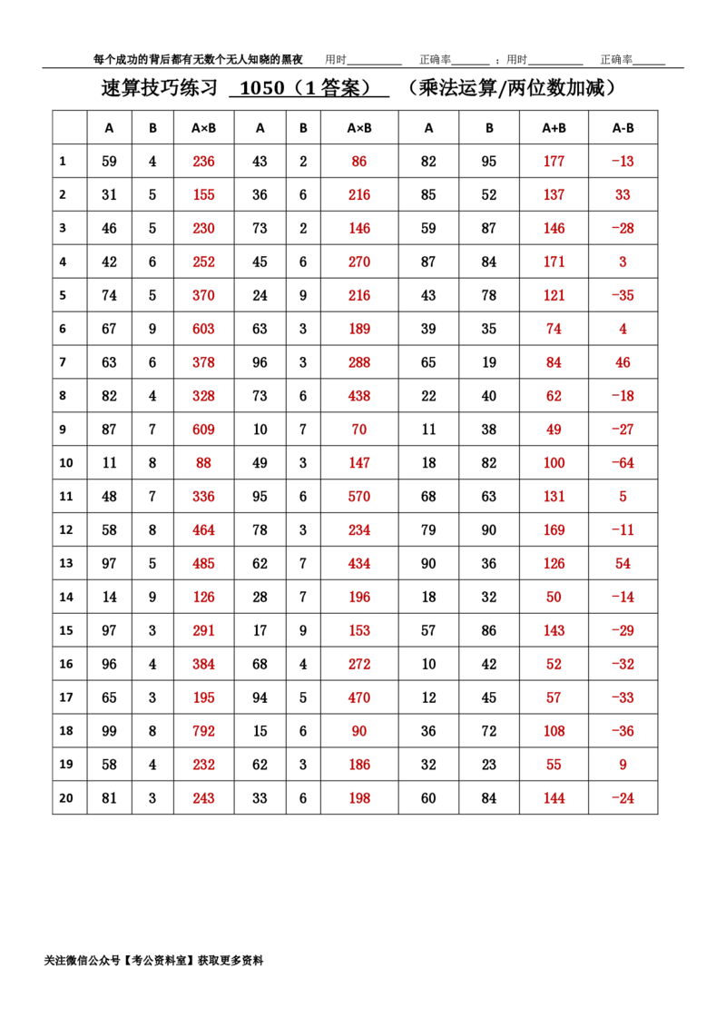 新速算1043-1052（答案版）_2026考公资料_（06）高照_速算高照抖音速算直播课_速算每日打卡题