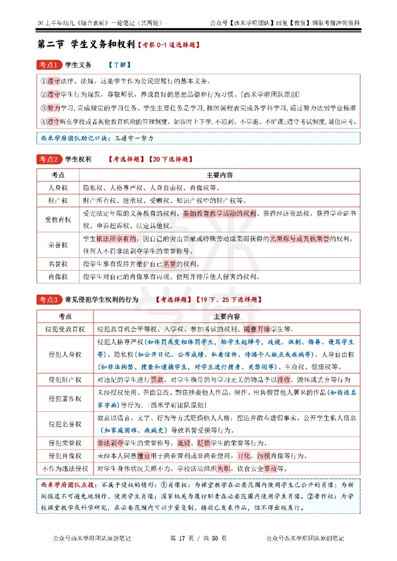 26上幼儿园《综合素质》一轮笔记_教资_26上西米学府一轮重点笔记（幼儿科一）