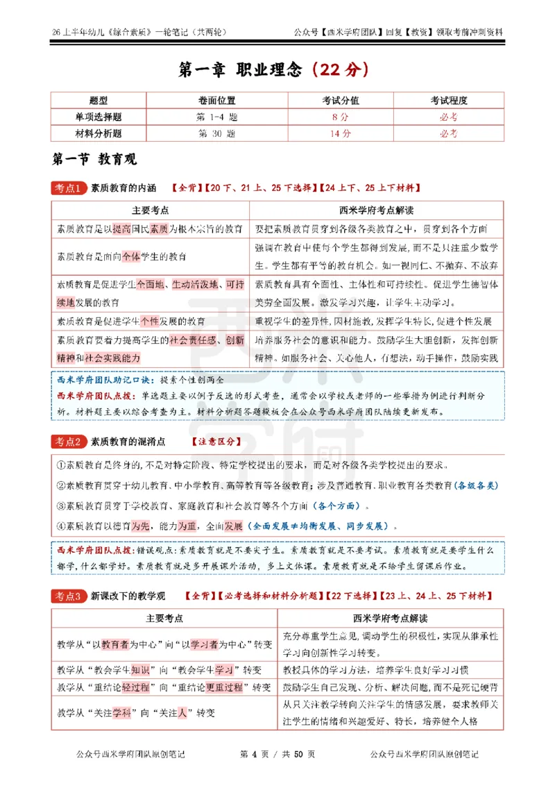 26上幼儿园《综合素质》一轮笔记_教资_26上西米学府一轮重点笔记（幼儿科一）