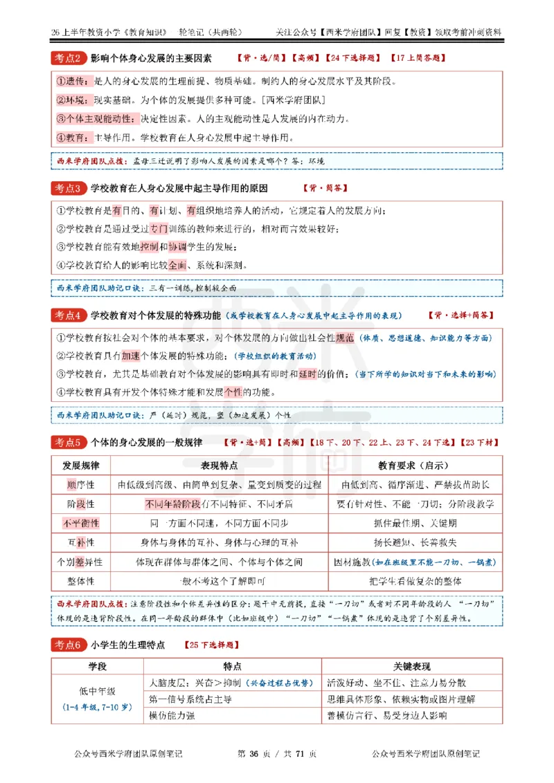 26上小学-教育知识与能力一轮笔记_教资_26上西米学府一轮重点笔记（小学科一）