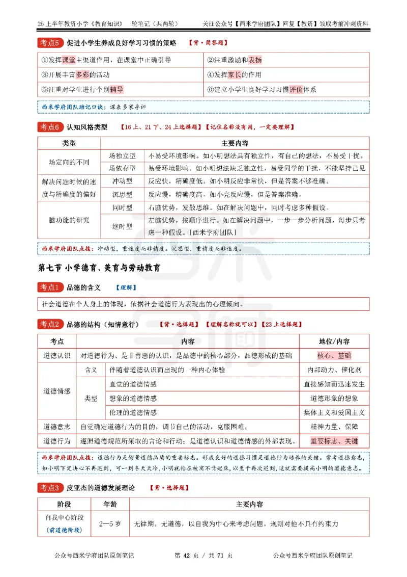 26上小学-教育知识与能力一轮笔记_教资_26上西米学府一轮重点笔记（小学科一）