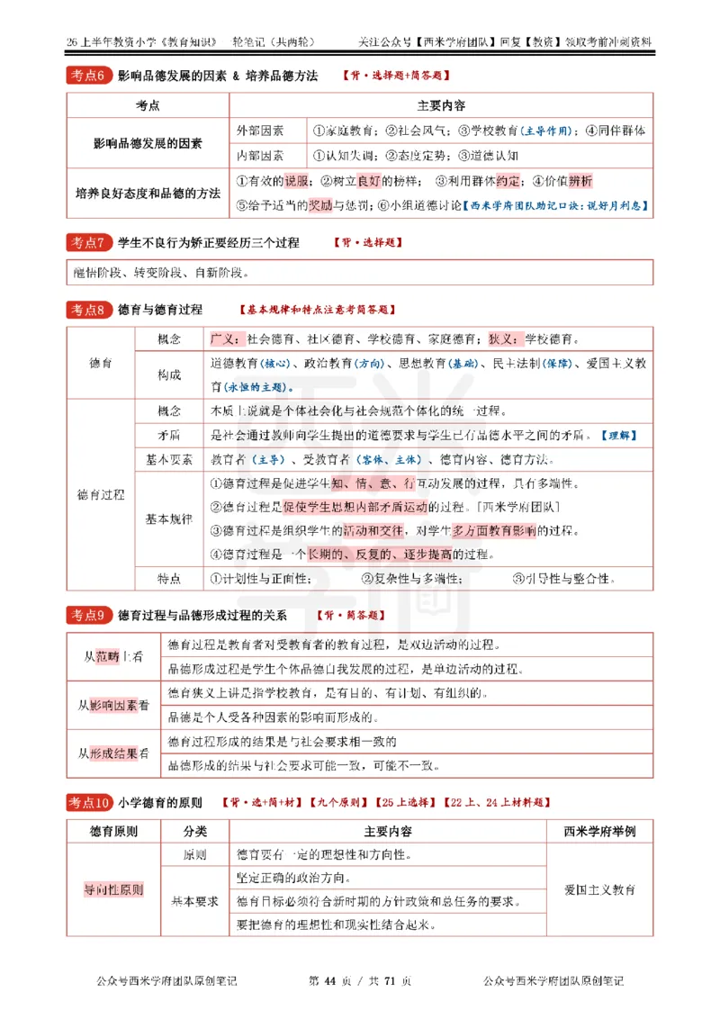 26上小学-教育知识与能力一轮笔记_教资_26上西米学府一轮重点笔记（小学科一）