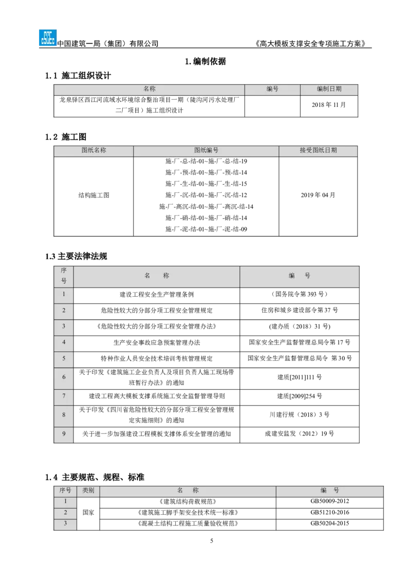 龙泉驿区污水处理厂高大模板支撑安全专项施工方案_2020年公司级优秀施组方案