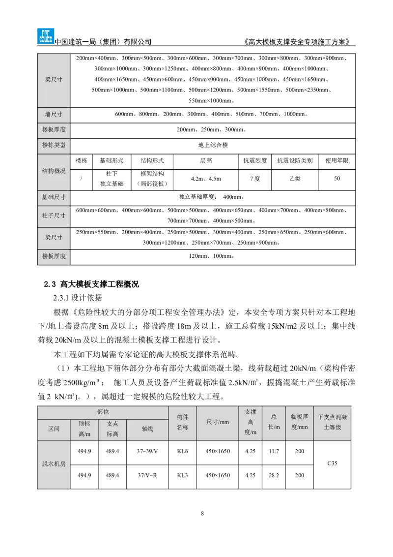 龙泉驿区污水处理厂高大模板支撑安全专项施工方案_2020年公司级优秀施组方案