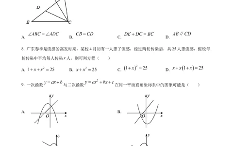 精品解析：广东省广州市越秀区华侨外国语学校2024-2025学年九年级上学期数学期中考试真题（原卷版）_广州九上月考+期中+期末+一模二模+中考真题