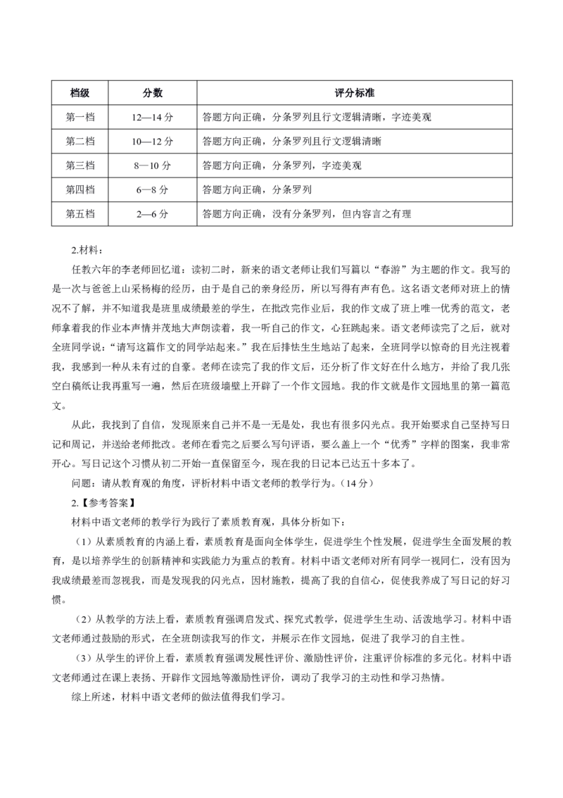 中学主观题答题模板_教资_2026上半年中学教资笔试（更新中）_0826上中学教资笔试各题型答题模板