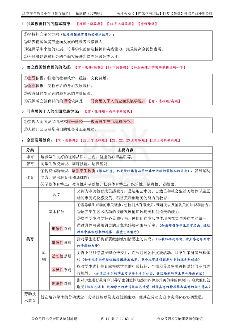 25下小学-教育知识与能力一轮笔记_教资_26上西米学府一轮重点笔记（小学科一）_0125下重点笔记+习题