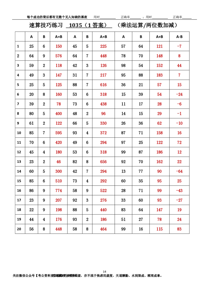 新速算1033-1042（答案版）_2026考公资料_（06）高照_速算高照抖音速算直播课_速算每日打卡题