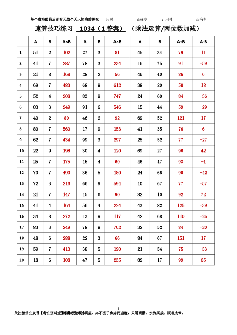 新速算1033-1042（答案版）_2026考公资料_（06）高照_速算高照抖音速算直播课_速算每日打卡题