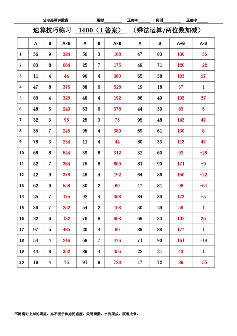 新速算1393-1402（答案版）_2026考公资料_超格合集_数资高照合集_速算高照抖音速算直播课_速算每日打卡题
