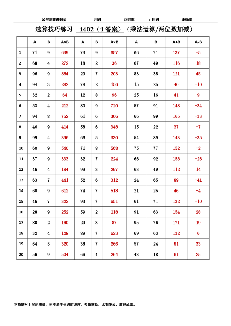 新速算1393-1402（答案版）_2026考公资料_超格合集_数资高照合集_速算高照抖音速算直播课_速算每日打卡题