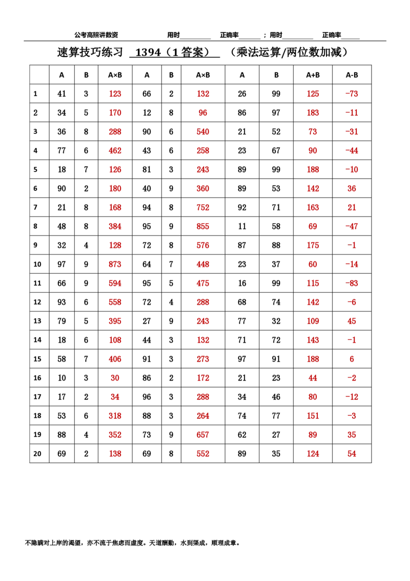 新速算1393-1402（答案版）_2026考公资料_超格合集_数资高照合集_速算高照抖音速算直播课_速算每日打卡题