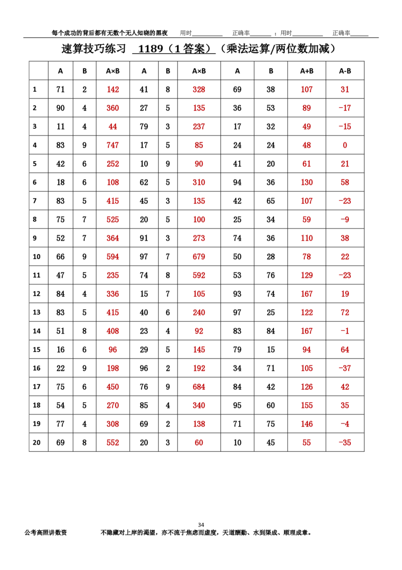 新速算1183-1192（答案版）_2026考公资料_超格合集_数资高照合集_速算高照抖音速算直播课_速算每日打卡题