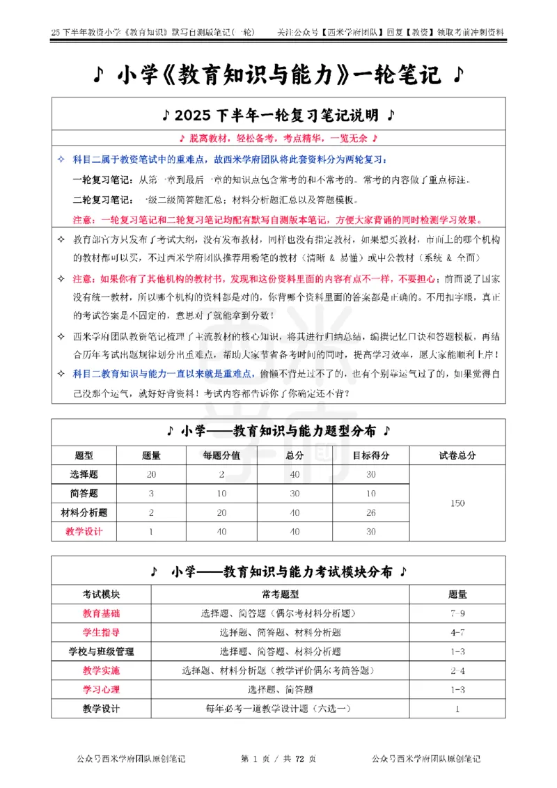 25下小学-教育知识-一轮默写自测笔记_教资_25下资料合集二_2025下一轮默写本_小学：一轮笔记重点笔记默写本