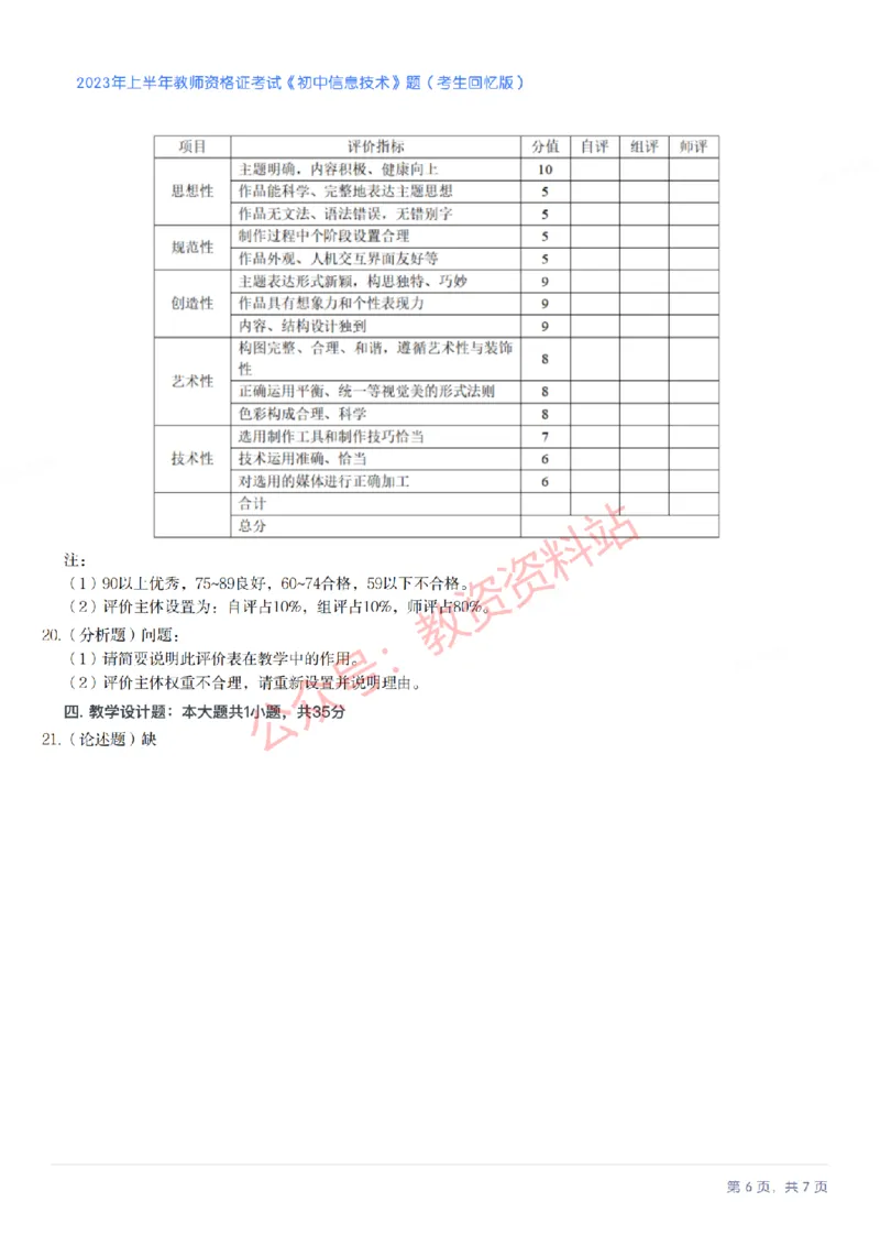 2023年上半年初中《信息技术》教师资格证笔试真题及答案解析_教资_33教资笔试历年真题汇总（科一+科二+科三）_科三真题_02初中科三各科电子资料包合集_信息（资料文档）