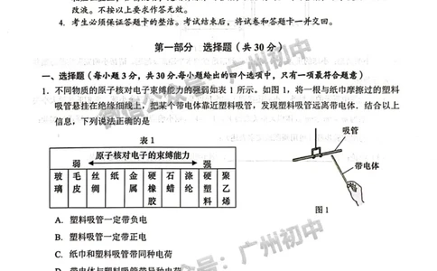 黄埔区2023-2024学年九上期末物理试题_广州九上月考+期中+期末+一模二模+中考真题_2023-2024广州各区九上期末统考真题带答案_黄埔区