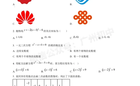 越秀区第十六中学2024-2025学年九年级数学10月月考试题_广州九上月考+期中+期末+一模二模+中考真题_九上月考_初三上十月考
