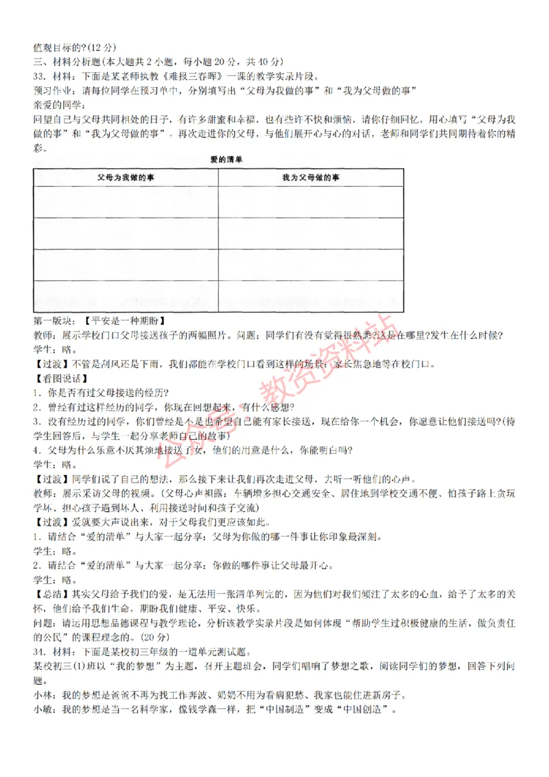 2015上-2019上初中思想品德学科知识历年真题及解析_教资_33教资笔试历年真题汇总（科一+科二+科三）_科三真题_02初中科三各科电子资料包合集_政治（资料文档）_初中政治