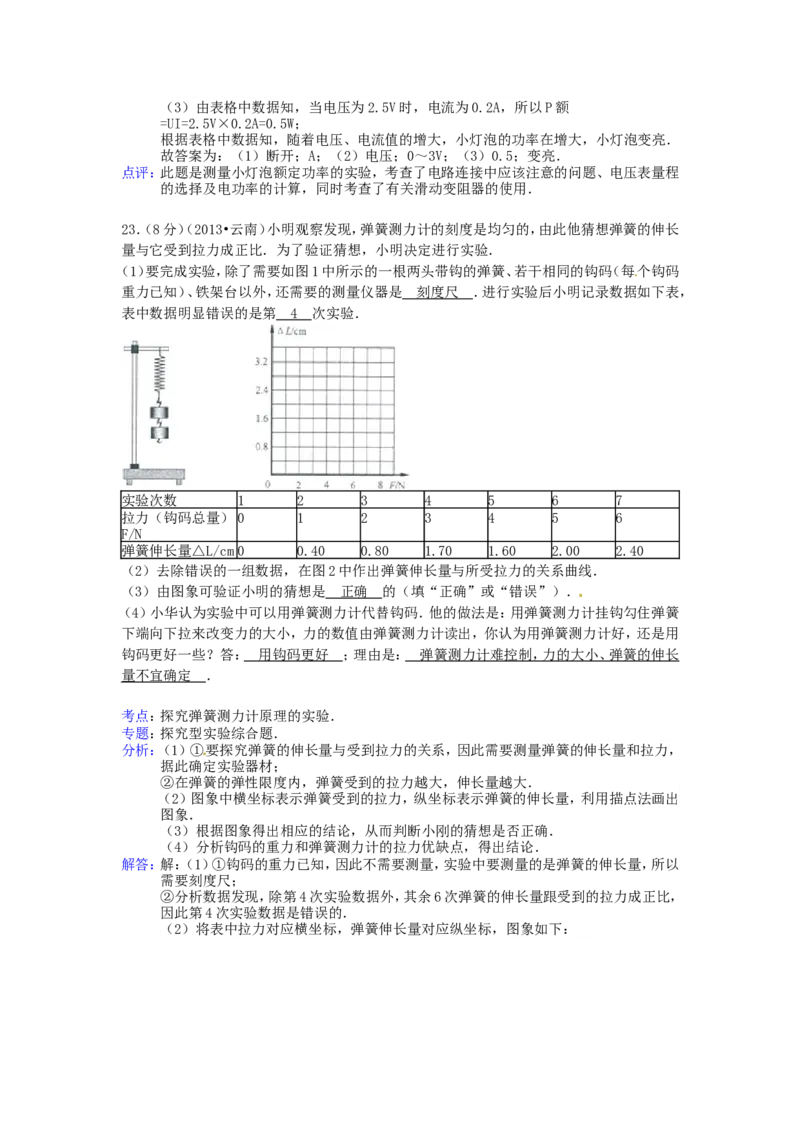 2013年云南省中考物理试题有答案(word版)_中考真题_4.物理中考真题2015-2024年_地区卷_云南省_云南中考物理2010--2022年（云南省统一试卷）