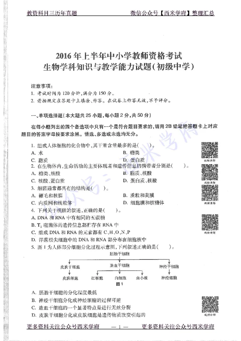 16年上-初中生物-真题及答案解析_4-教培资料-26年最新资料-同步更新_初中高中教资_03科三专项（进去保存报考的学科即可）_01科目三FB网课、三色速记手册、知识点导图等推荐