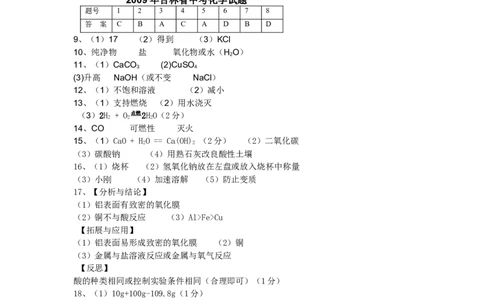 2009年吉林省中考化学试题及答案_中考真题_5.化学中考真题2015-2024年_地区卷_吉林省_吉林中考化学08-21