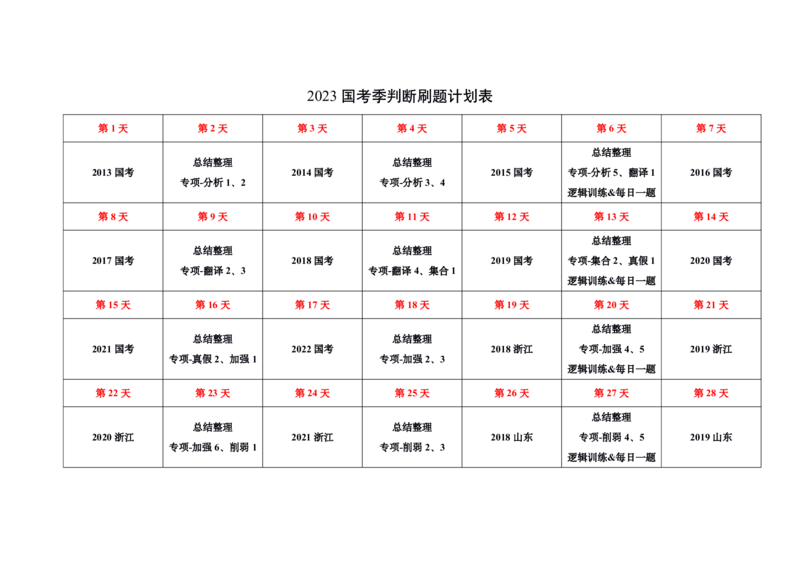 2023国考季--判断刷题计划表_26吉林考备考资料包_11省考刷题包_16判断刷题组_2023判断刷题组