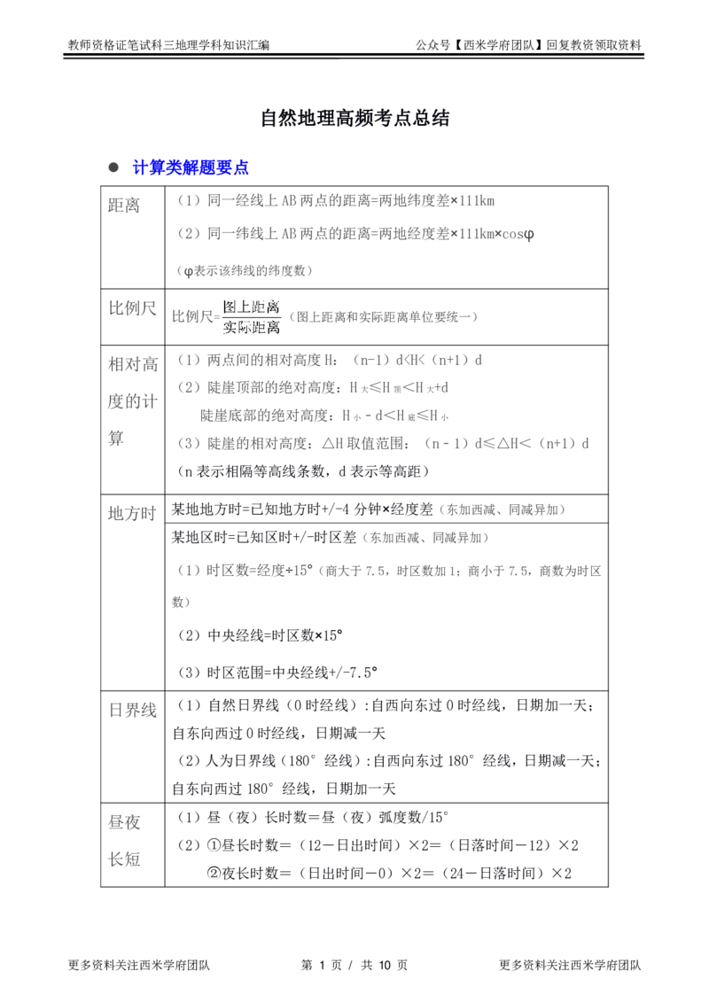自然地理-知识汇编_教资_25下资料合集二_25下最新科三知识点汇编+思维导图-高中_13.地理_03.思维导图+知识汇编