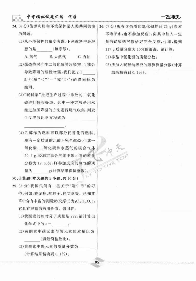 一飞冲天-中考模拟试题汇编-化学_《一飞冲天-中考专项》2026版_一飞冲天-中考模拟试题汇编（2024版）
