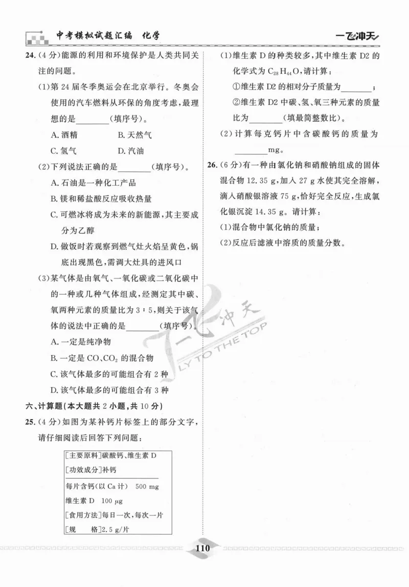 一飞冲天-中考模拟试题汇编-化学_《一飞冲天-中考专项》2026版_一飞冲天-中考模拟试题汇编（2024版）