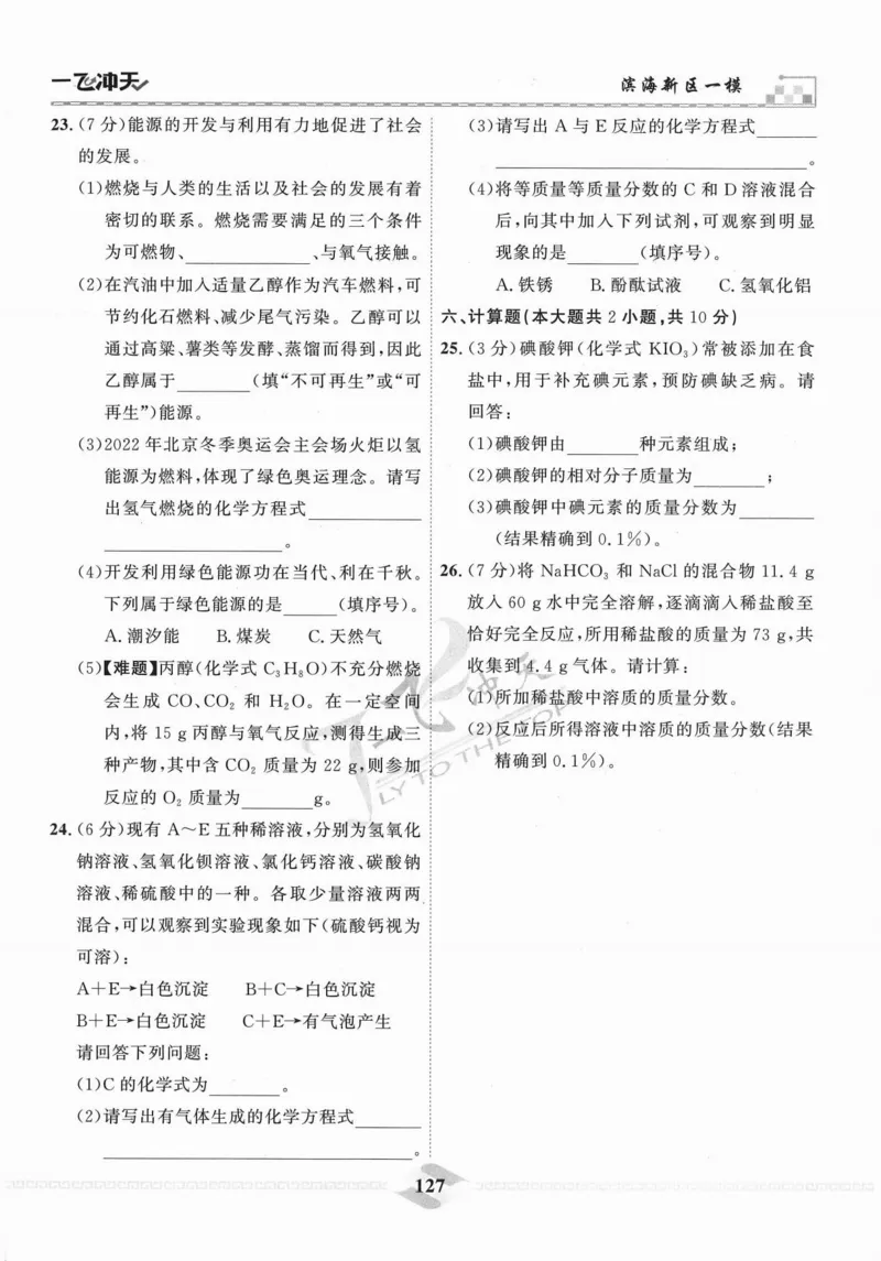 一飞冲天-中考模拟试题汇编-化学_《一飞冲天-中考专项》2026版_一飞冲天-中考模拟试题汇编（2024版）