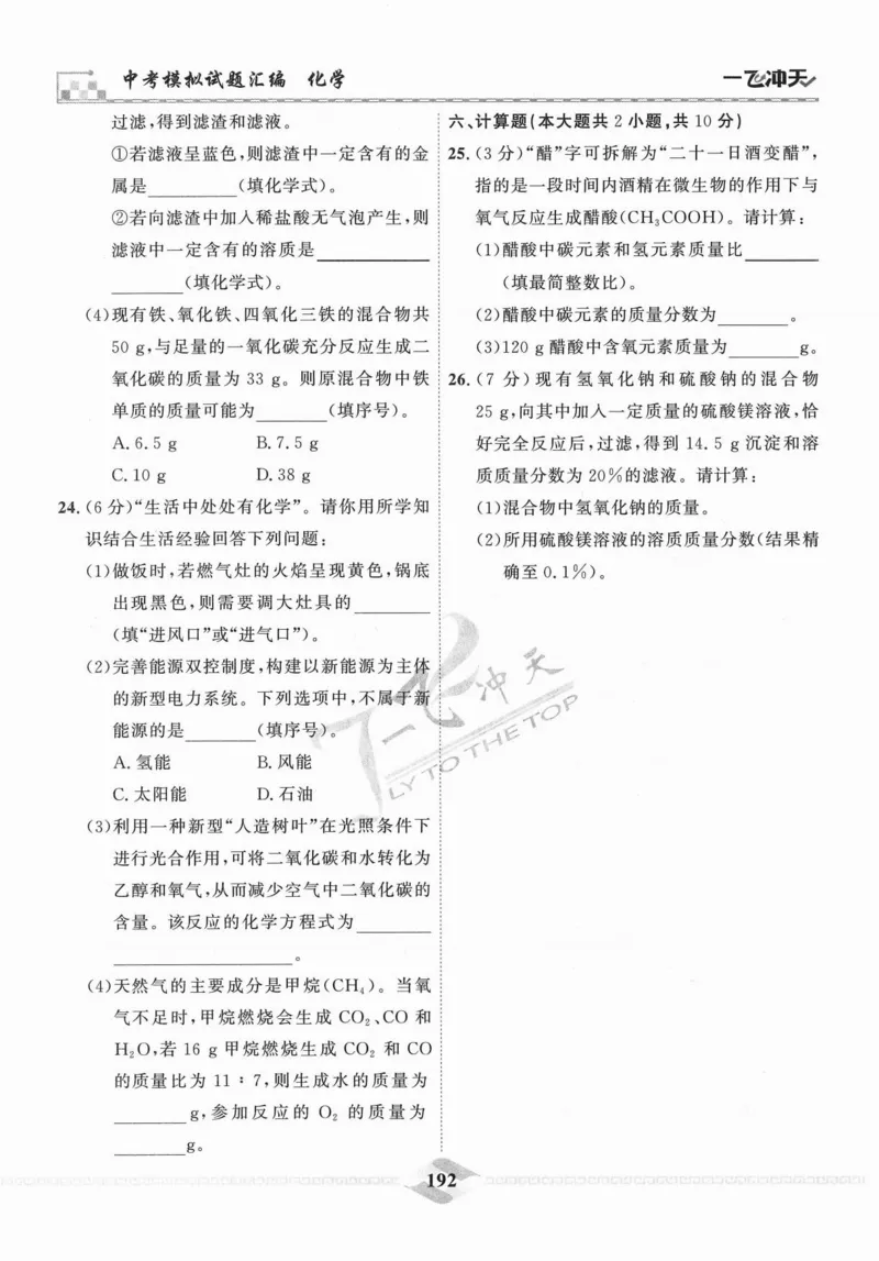 一飞冲天-中考模拟试题汇编-化学_《一飞冲天-中考专项》2026版_一飞冲天-中考模拟试题汇编（2024版）