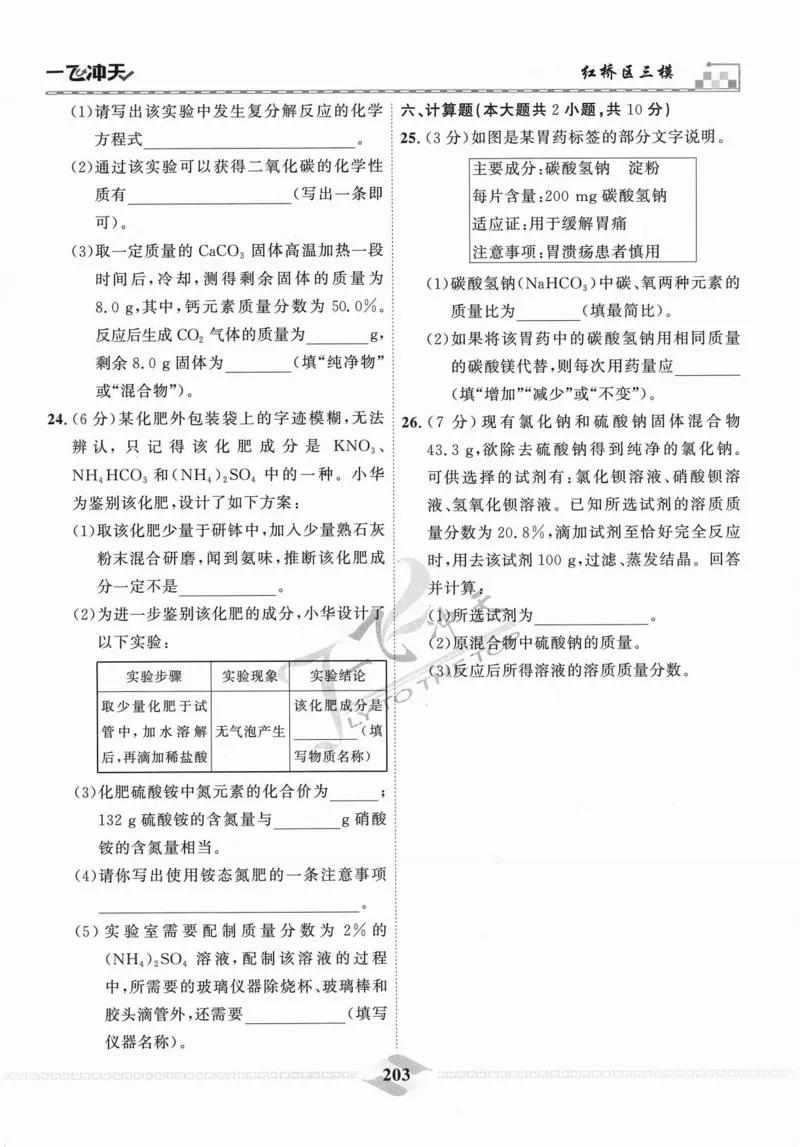 一飞冲天-中考模拟试题汇编-化学_《一飞冲天-中考专项》2026版_一飞冲天-中考模拟试题汇编（2024版）