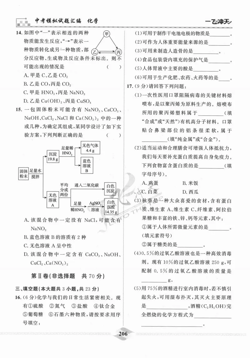 一飞冲天-中考模拟试题汇编-化学_《一飞冲天-中考专项》2026版_一飞冲天-中考模拟试题汇编（2024版）