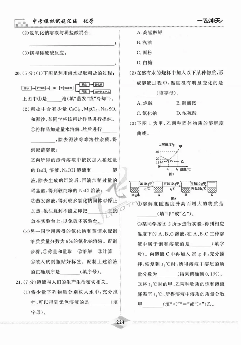 一飞冲天-中考模拟试题汇编-化学_《一飞冲天-中考专项》2026版_一飞冲天-中考模拟试题汇编（2024版）