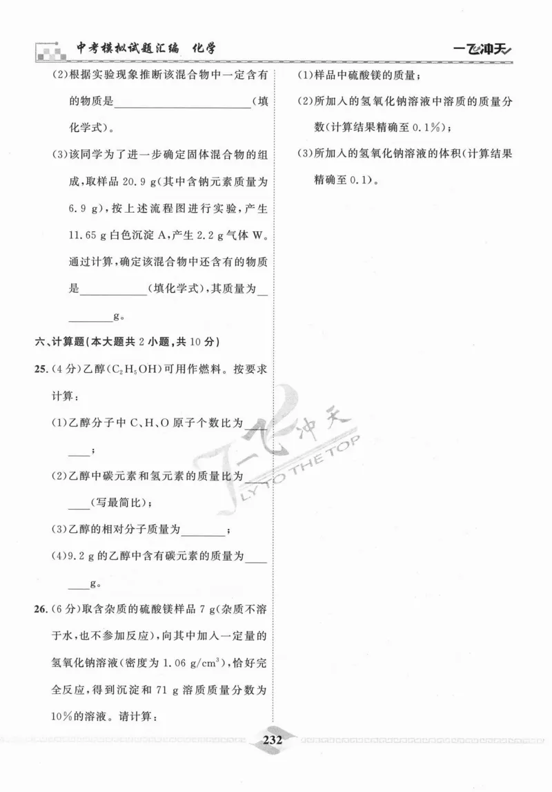 一飞冲天-中考模拟试题汇编-化学_《一飞冲天-中考专项》2026版_一飞冲天-中考模拟试题汇编（2024版）