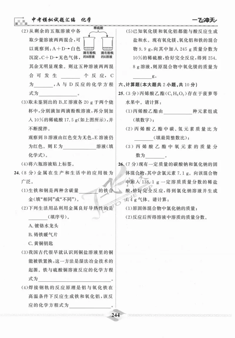 一飞冲天-中考模拟试题汇编-化学_《一飞冲天-中考专项》2026版_一飞冲天-中考模拟试题汇编（2024版）