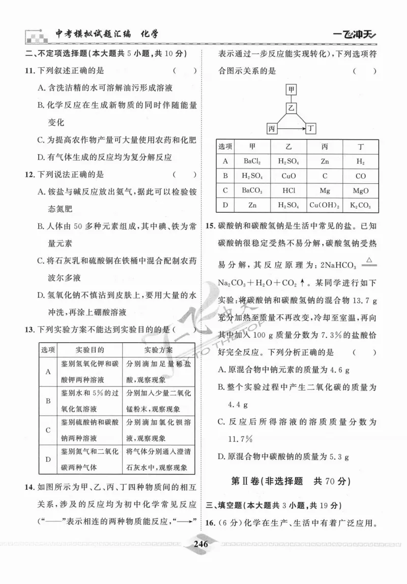 一飞冲天-中考模拟试题汇编-化学_《一飞冲天-中考专项》2026版_一飞冲天-中考模拟试题汇编（2024版）