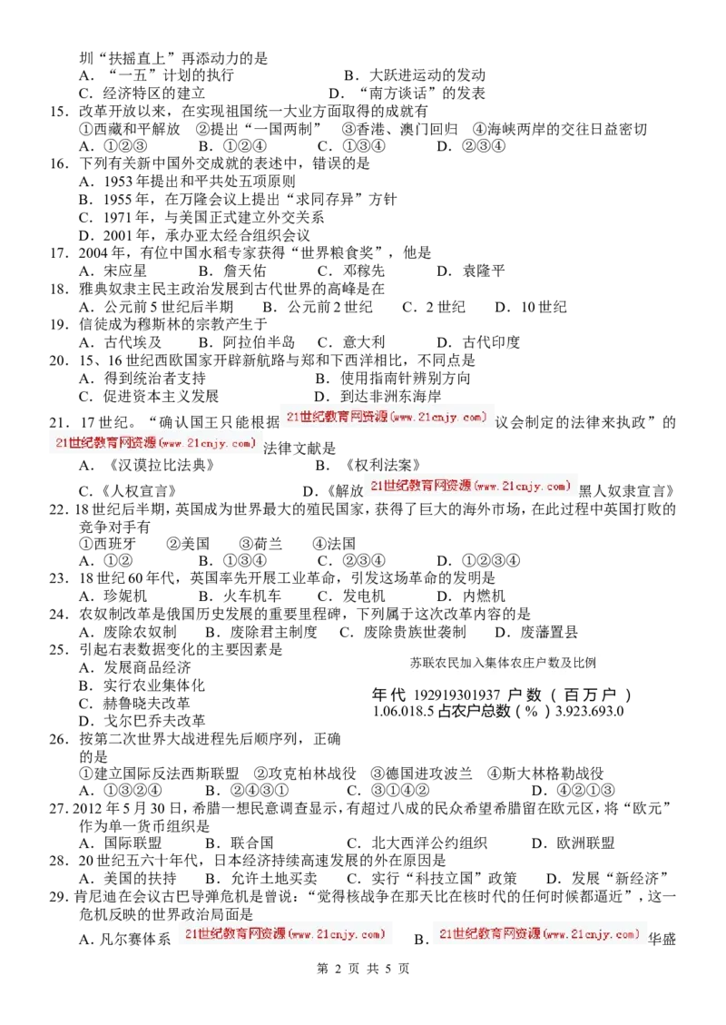 2012年江苏省南京市中考历史试卷及答案_中考真题_6.历史中考真题2015-2024年_地区卷_江苏省_南京历史08-21