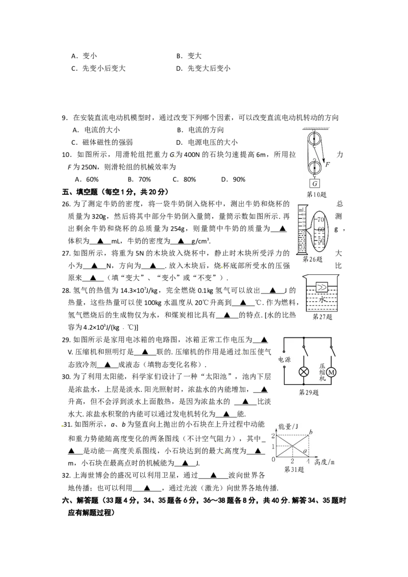 2010年徐州巿中考物理试题及答案_中考真题_4.物理中考真题2015-2024年_地区卷_江苏省_徐州中考物理08-22