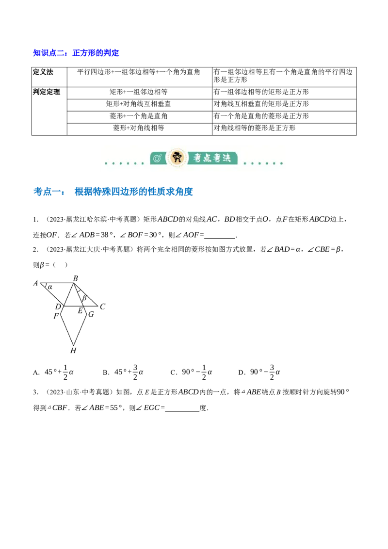 专题13特殊平行四边形（3大模块知识梳理+12个考点+6个重难点+2个易错点）（原卷版）_2数学总复习_2025中考复习资料_2025年中考数学一轮知识梳理