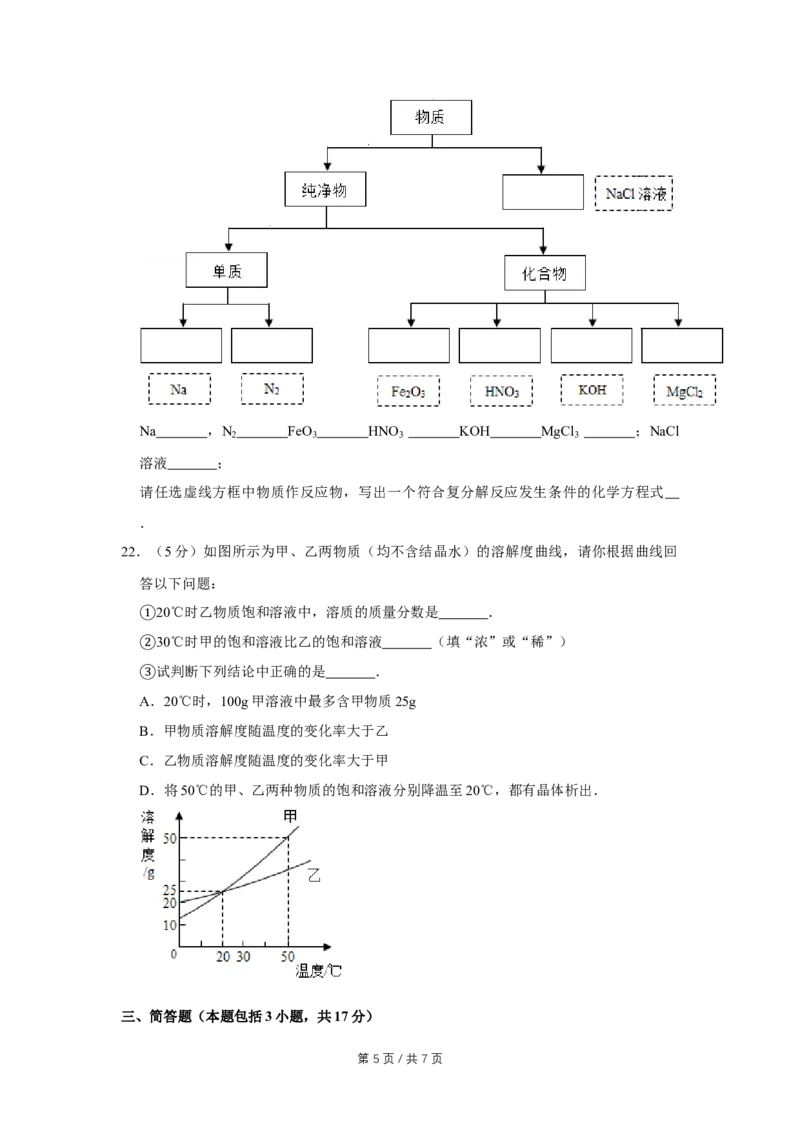2009年四川省绵阳市中考化学试卷（学生版）_中考真题_5.化学中考真题2015-2024年_地区卷_四川省_绵阳化学2007-2021_绵阳化学07-21