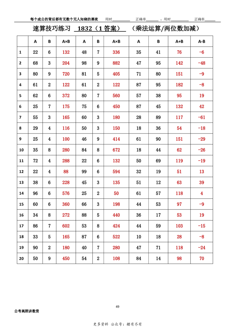 新速算1823-1832（答案版）_2026考公资料_超格合集_数资高照合集_速算高照抖音速算直播课_速算每日打卡题