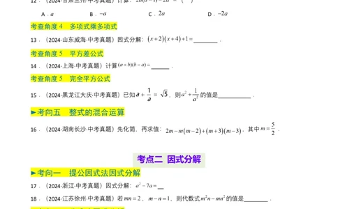 专题02整式与因式分解（原卷版）_2数学总复习_2025中考复习资料_备战2025年中考数学真题题源解密（全国通用）