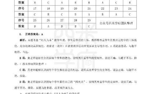 十年真题答案-小学科一-纯选择题版_教资_25下资料合集二_2025下（科一科二）十年真题汇编「最新完整版❗️」_小学：10年教资真题汇编_真题拆分-纯选择题版