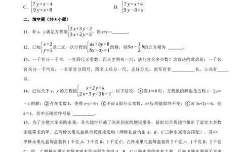 2025中考数学一轮复习第9讲二元一次方程组（含解析+考点卡片）_2数学总复习_2025中考复习资料_2025中考数学一轮复习（含解析+考点卡片）